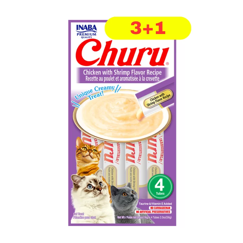 3 + 1 Churu Pollo con Sabor a Camarones 56 gr